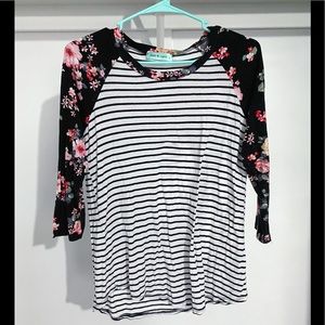DownEast floral stripe baseball tee